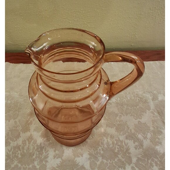 Antique Pink Pitcher Horizonal Ribbed Depression Glass Large Ice Tea / Beverage - Picture 2 of 6